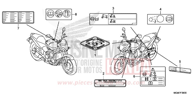 ETIQUETTE DE PRECAUTIONS de Hornet ABS MAT PEARL COOL WHITE (NHB44) de 2013